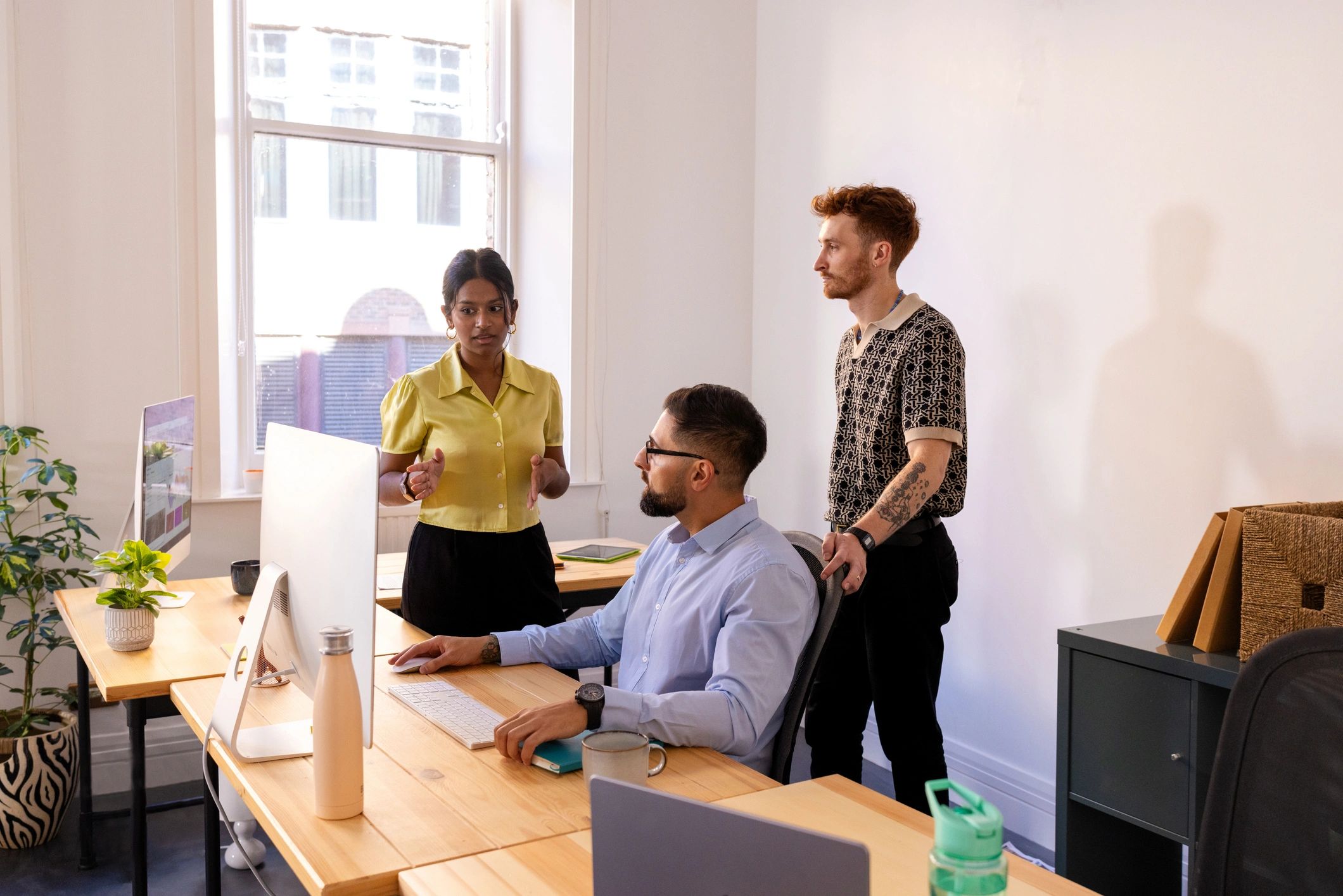 Business team discussing strategy in a modern office