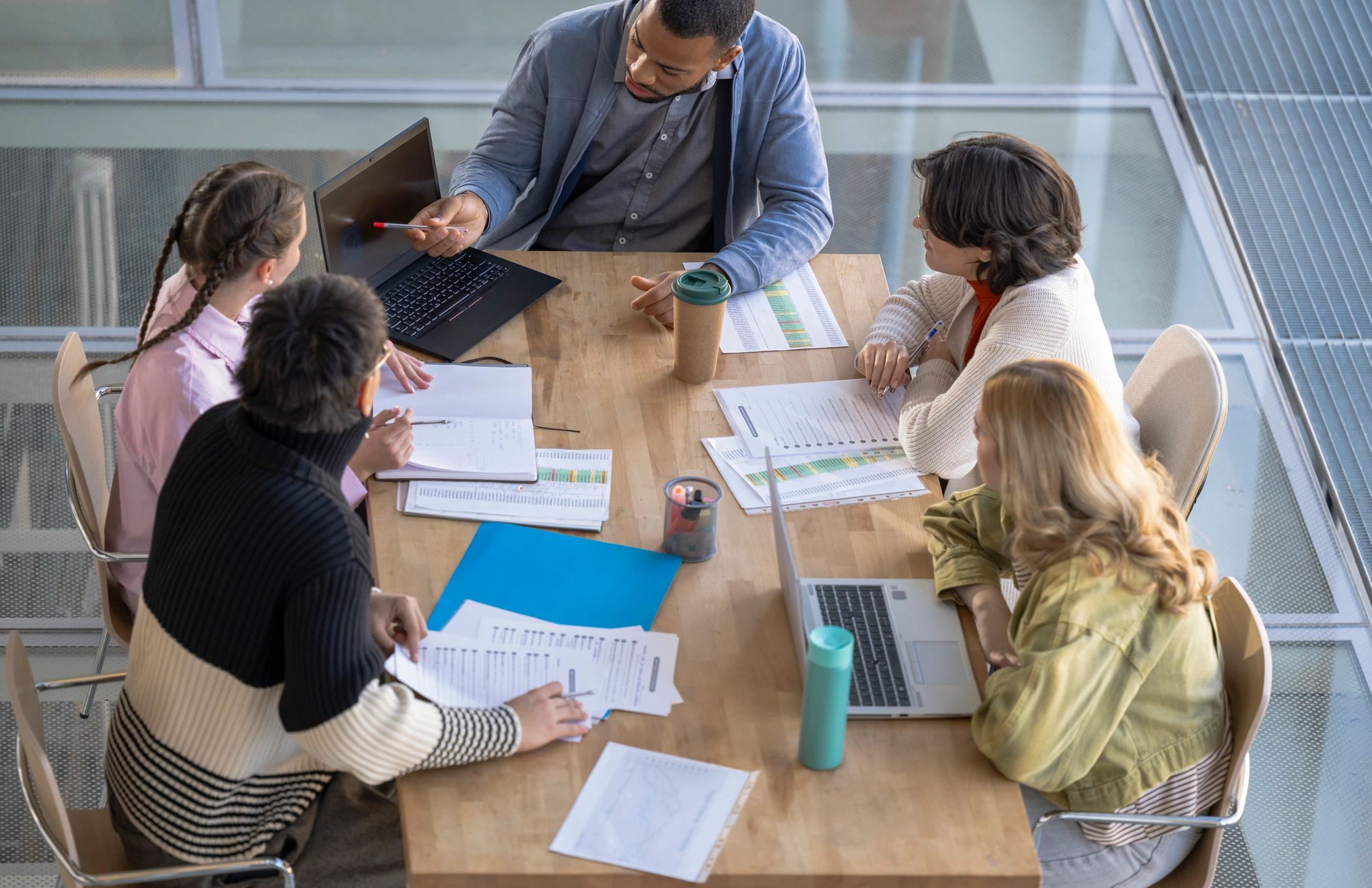 Professional team collaborating in a modern office
